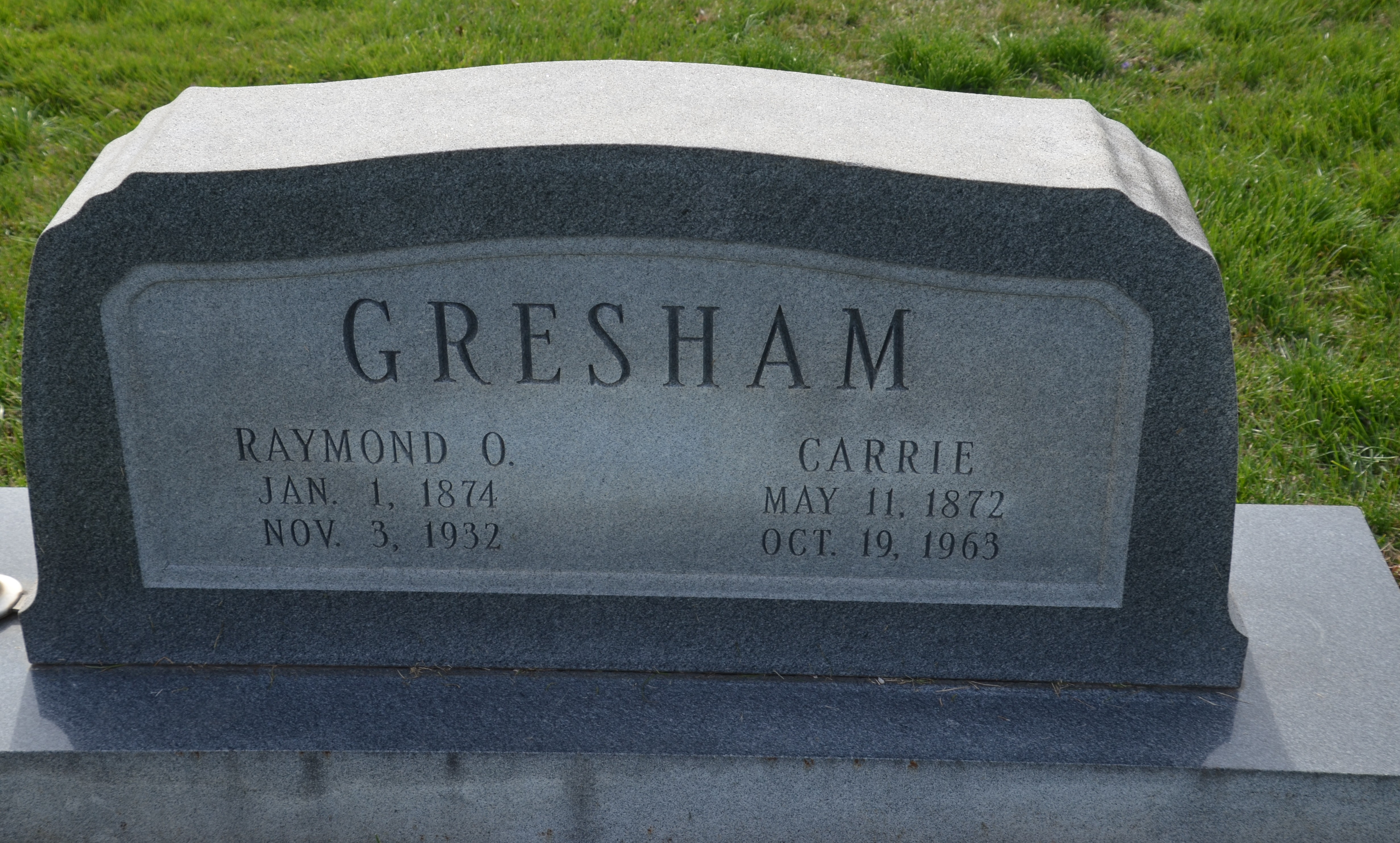 Gravestone front for Raymond O. Gresham